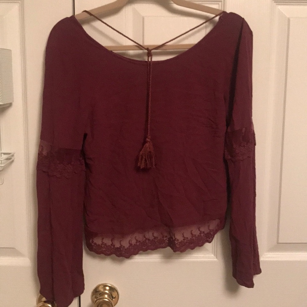 lace tassle long sleeve top